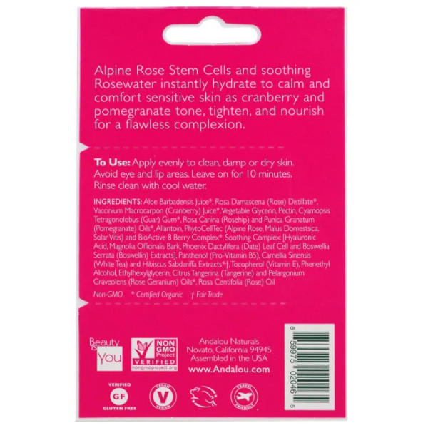 Маска для обличчя з рожевою водою, Face Mask, Andalou Naturals, 8 г