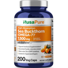 Обліпиха омега 7 7500 мг, Sea Buckthorn Omega 7 NusaPure, 200 вегетаріанських капсул
