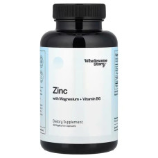 Цинк с магнием и витамином B6, Zinc With Magnesium + Vitamin B6 Wholesome Story, 60 вегетарианских капсул