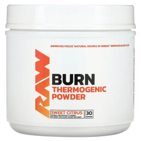 Жироспалювач термогенний, Burn Thermogenic Powder, Raw Nutrition, зі смаком солодких цитрусових, 516 г