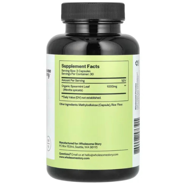 М'ята колосиста, Spearmint, Wholesome Story, органік, 1000 мг, 90 вегетаріанських капсул (333 мг на капсулу)