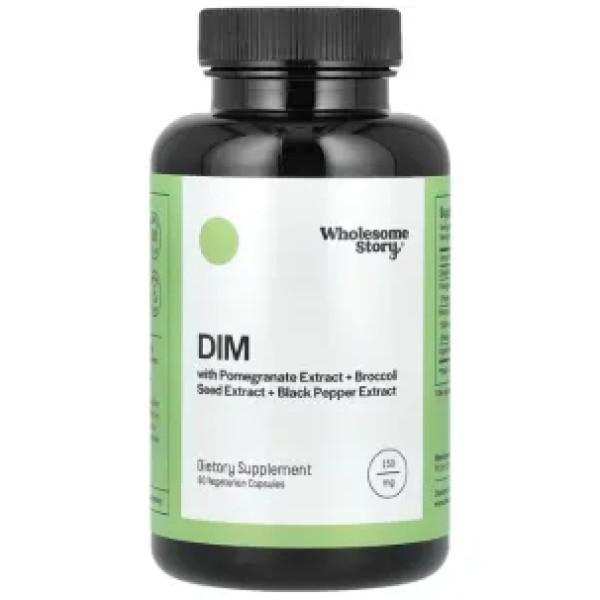 Дііндолілметан, DIM, Wholesome Story, з екстрактом гранату, екстрактом насіння броколі та екстрактом чорного перцю, 150 мг, 60 вегетаріанських капсул