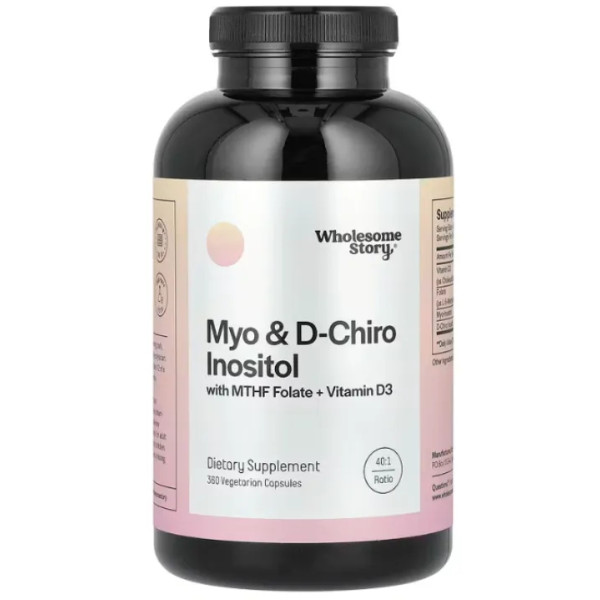 Міо та D-хіро інозитол з фолієвою кислотою та витамином D3, Myo & D-Chiro Inositol with MTHF Folate + Vitamin D3, Wholesome Story