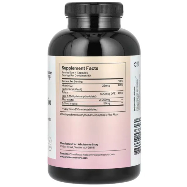 Міо та D-хіро інозитол з фолієвою кислотою та витамином D3, Myo & D-Chiro Inositol with MTHF Folate + Vitamin D3, Wholesome Story
