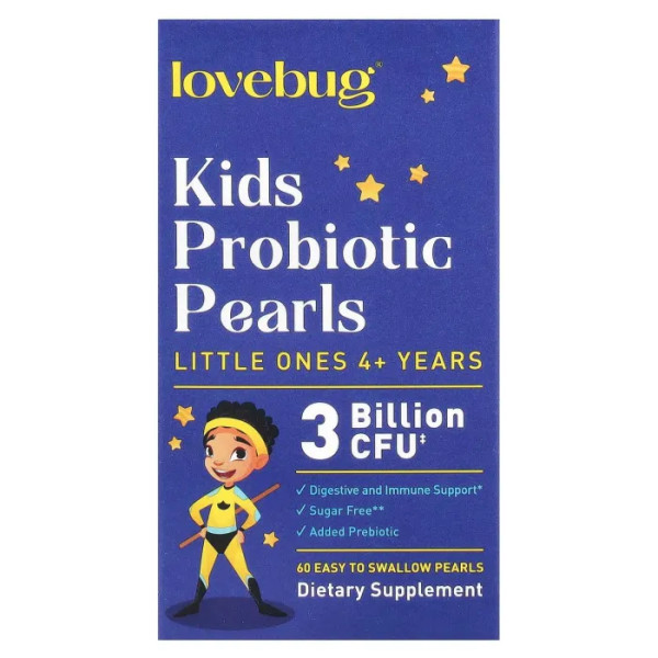 Пробіотики для дітей, Kids Probiotics Pearls, LoveBug Probiotics, для дітей від 4 років, 3 млрд КУО, 60 шт