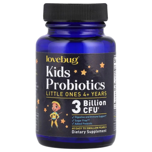 Пробіотики для дітей, Kids Probiotics Pearls, LoveBug Probiotics, для дітей від 4 років, 3 млрд КУО, 60 шт