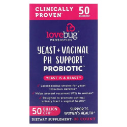 Пробиотик для женщин с поддержкой pH, LoveBug Probiotics Yeast + Vaginal PH Support Probiotic, 50 млрд КОЕ 30 шт