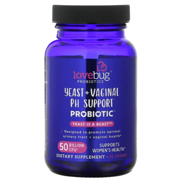 Пробіотик для жінок з дріжджами, Yeast + Vaginal PH Support Probiotic, LoveBug Probiotics, 50 млрд КУО, 30 шт