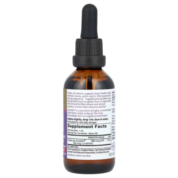 Фолієва кислота, аркофолін, Folate as Liquid Arcofolin, Lipo Naturals, 680 мкг ДФЕ, 60 мл