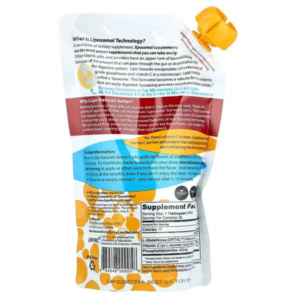 Ліпосомальний глутатіон, Liposomal Glutathione, Lipo Naturals, з антиоксидантами, 443 мл