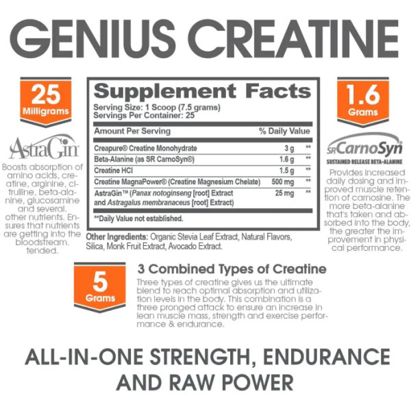 Креатин комплекс, Genius Creatine, Genius, порошок, смак яблука, 188 г