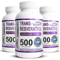 Транс-ресвератрол 500 мг, 99% Pure Trans-Resveratrol MAAC10, 3 банки по 60 вегетаріанських капсул