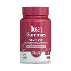 Чорна бузина для дітей, жувальні, смак фрукти, Ocean Smart Gummies Sambucus Orzax, з цинком та вітаміном C, 60 жувальних цукерок