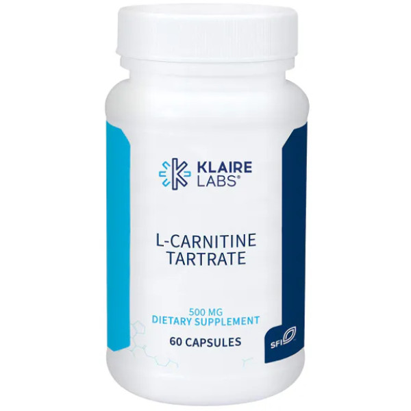 L-карнітин тартрат, L-Carnitine Tartrate, Klaire Labs, 500 мг, 60 капсул