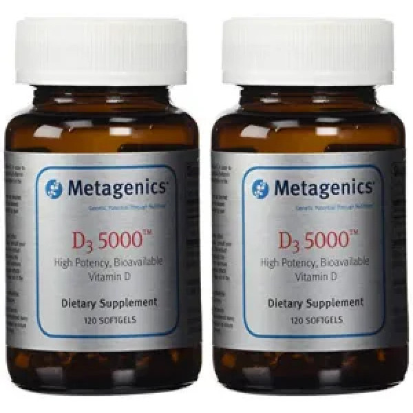 Вітамін D-3, Vitamin D3, Metagenics, високоефективний, біодоступний, для підтримки імунітету, здоров'я кісток та серця, 125 мкг (5000 МО), дві упаковки по 120 гелевих капсул