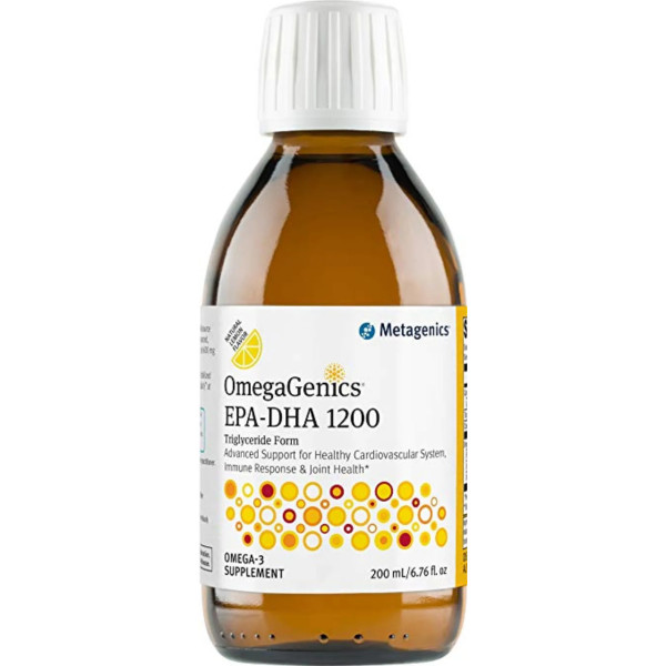 Омега-3, OmegaGenics EPA-DHA 1200, Metagenics, для здоровья сердца и иммунной системы, вкус лимона, жидкость, 1200 мг, 200 мл