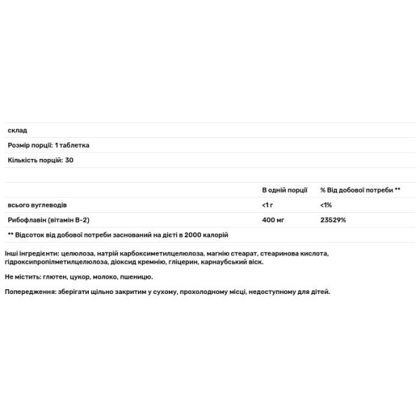 Вітамін В-2, рибофлавін, Riboflavin, Integrative Therapeutics, 400 мг, 30 таблеток