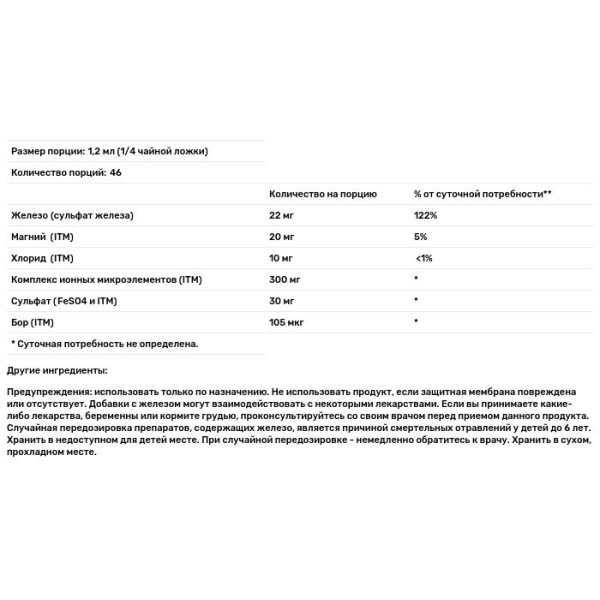 Ионное железо, Ionic Iron, Trace Minerals Research, 22 мг, 59 мл