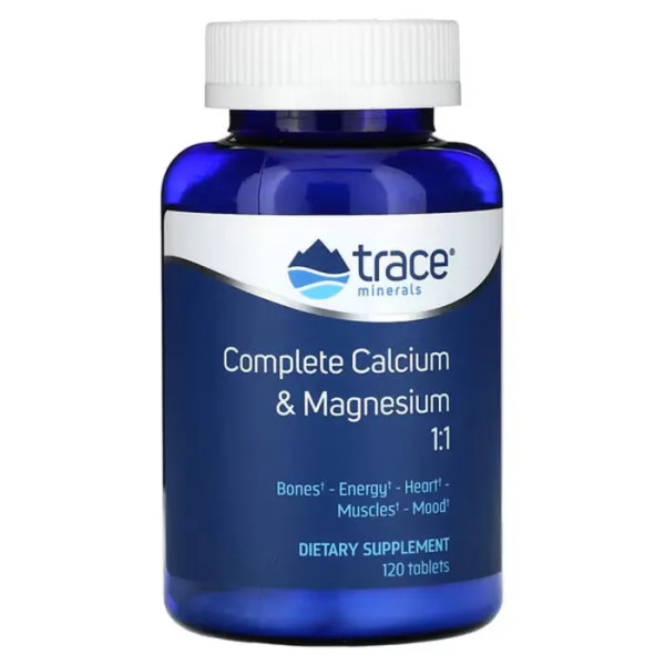 Кальцій та магній 1:1 повний комплекс, Complete Calcium & Magnesium, Trace Minerals ®, 120 таблеток