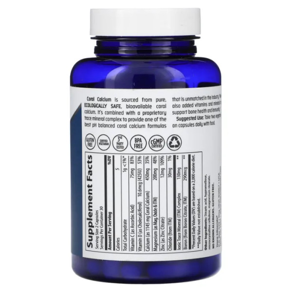 Кораловий кальцій та мікроелементи, Coral Calcium + Iconic Trace Minerals, Trace, 60 вегетаріанських капсул