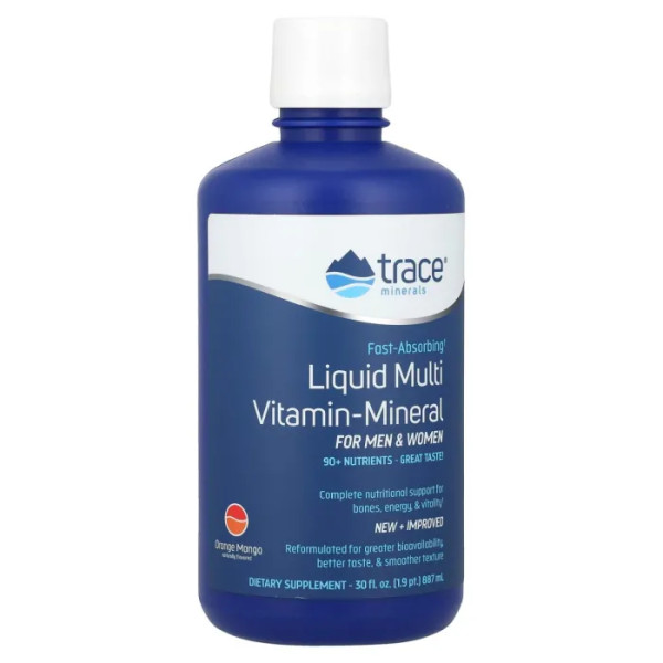 Мультивітаміни та мінерали, Liquid Multi Vitamin-Mineral, Trace, рідкі, для чоловіків та жінок, зі смаком апельсин та манго, 887 мл