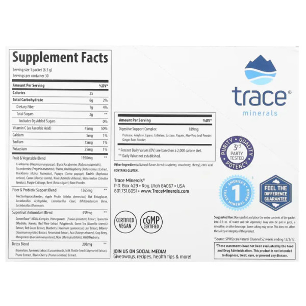 Суперфуд, антиоксиданти, ферменти та пробіотики, Reds Pak, Trace Minerals Research, ягідна суміш, 30 пакетів по 6,5 г кожен