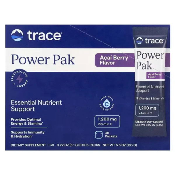 Електроліти зі смаком ягоди асаї, Electrolyte Stamina Power Pak, Trace Minerals Research, 30 пакетів по 5,2 г кожен
