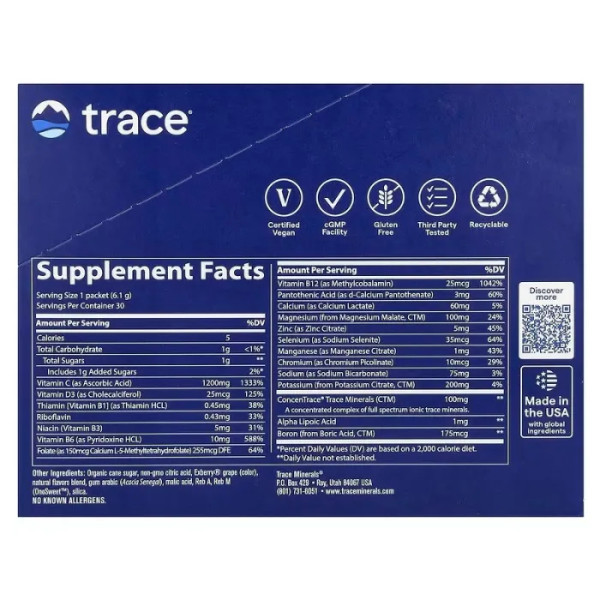 Електроліти зі смаком ягоди асаї, Electrolyte Stamina Power Pak, Trace Minerals Research, 30 пакетів по 5,2 г кожен
