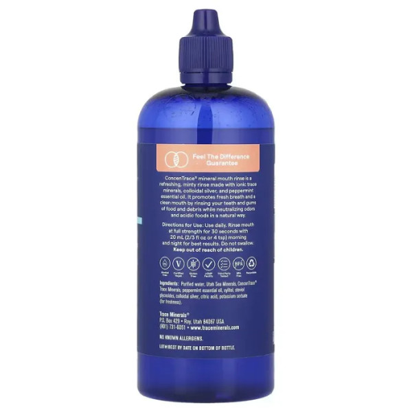 Ополаскиватель для полости рта, Mineral Mouth Rinse, Trace Minerals Research, без спирта, мята, 296 мл