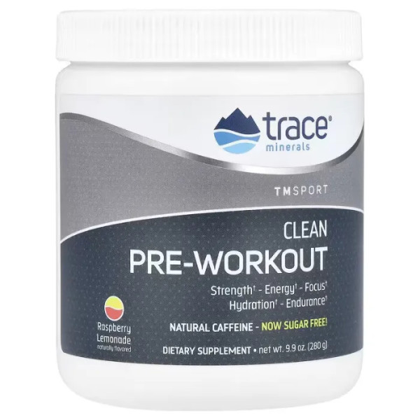 Передтренувальний комплекс, Clean Pre Workout, Trace Minerals®, TM Sport, зі смаком малинового лимонаду, 280 г