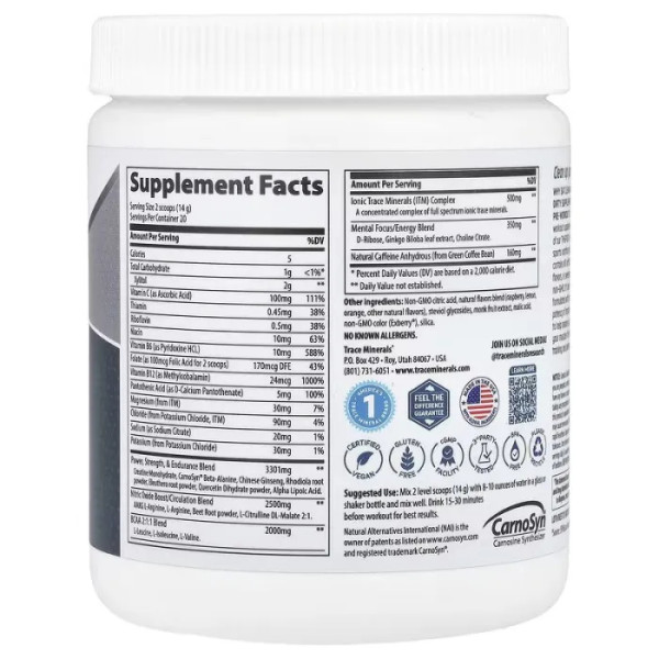 Передтренувальний комплекс, Clean Pre Workout, Trace Minerals®, TM Sport, зі смаком малинового лимонаду, 280 г