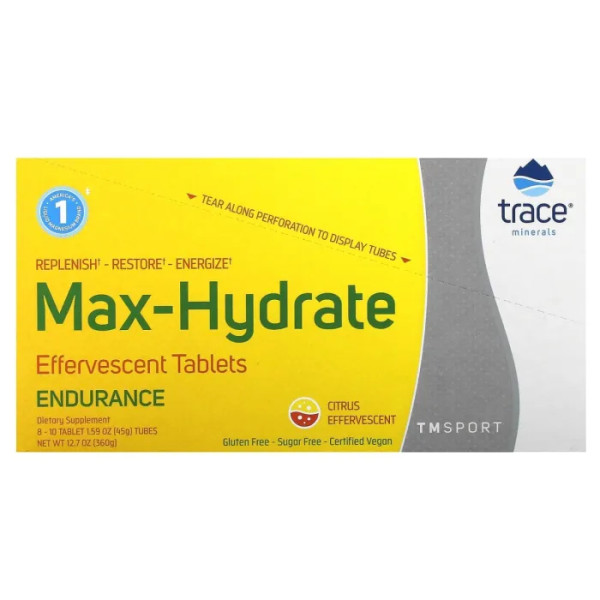 Електроліти, Max-Hydrate Endurance Effervescent Tablets, Trace, зі смаком цитрусових, 8 туб, по 10 шипучих таблеток у кожній
