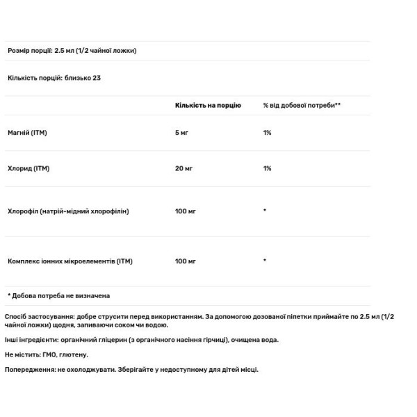 Іонний хлорофіл, Ionic Chlorophyll, Trace Minerals, 100 мг, 59 мл