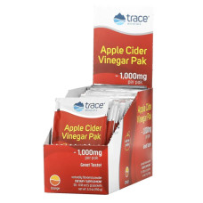 Яблочный уксус 1000 мг, органик, вкус апельсин, Trace Minerals Apple Cider Vinegar, 30 пакетиков по 5 г