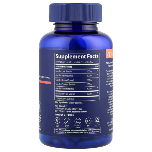 Яловичі органи, Beef Organs, Trace, для зміцнення кісток, суглобів, 180 капсул