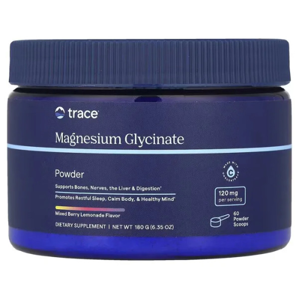 Магній гліцинат порошок, Magnesium Glycinate Powder, Trace Minerals ®, смак ягідний лимонад, 180 г