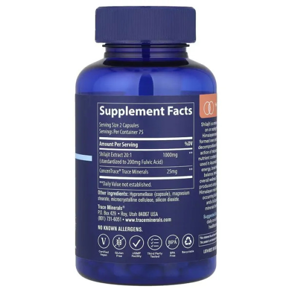 Гімалайське муміє, Himalayan Shilajit, Trace Minerals, висока ефективність, 1000 мг, 150 капсул (500 мг на капсулу)