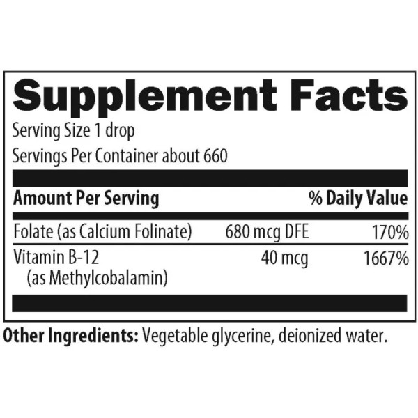 Фолат + вітамін В-12, Super Liquid Folate, Designs for Health, 680 мкг \/ 40 мкг, рідина, 30 мл