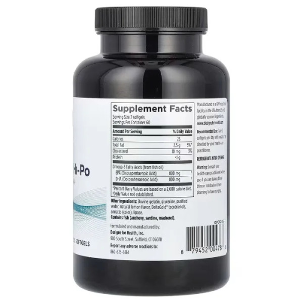 Риб'ячий жир, OmegAvail Hi-Po, Designs for Health, 120 гелевих капсул