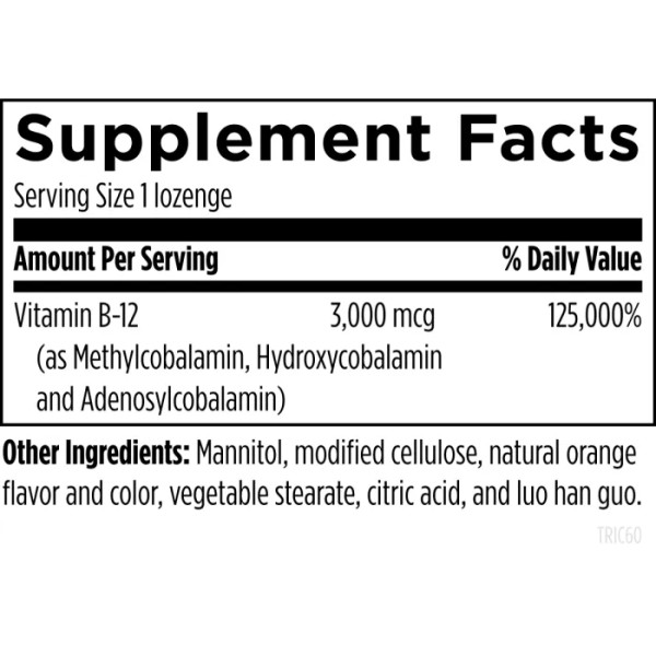 Вітамін В-12, три форми, Tricobalamin, Designs for Health, 3000 мкг, смак апельсина, 60 льодяників