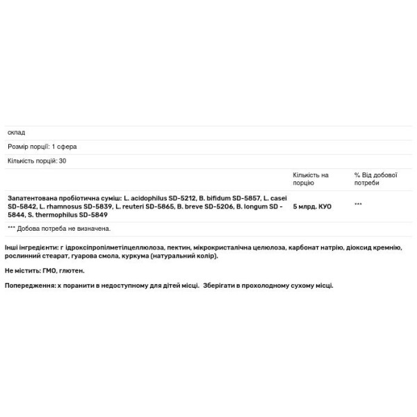 Пробіотик, Probiotic Synergy, Designs for Health, 5 млрд. КУО, 30 сфер