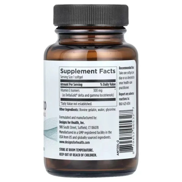 Вітамін Е, токотрієноли, Annatto-E, Designs for Health, 300 мг, 60 гелевих капсул