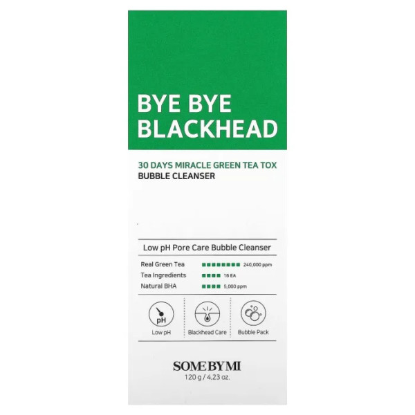 Пінка для обличчя, Bye Bye Blackhead 30 Days Miracle Green Tea Tox Bubble Cleanser, SOME BY MI, з екстрактом зеленого чаю, 120 г