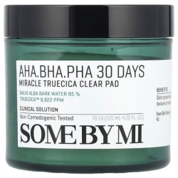 Пэды с тонером AHA BHA PHA, SOME BY MI 30 Days Miracle Truecica Clear Pad, 70 пэдов 125 мл
