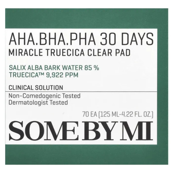 Подушечки з тонером для обличчя, 30 Days Miracle Truecica Clear Pad, SOME BY MI, AHA, BHA, PHA, 70 подушечок, 125 мл