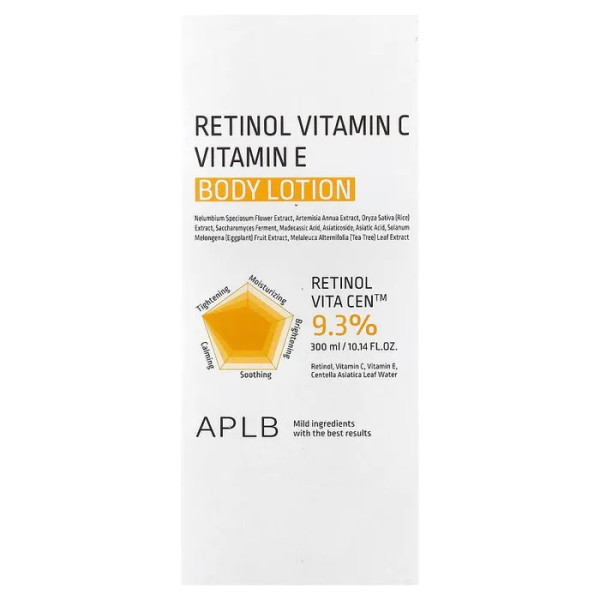 Лосьйон для тіла з ретинолом, Retinol Vitamin C, Vitamin E Body Lotion, APLB, з вітамінами С та Е, 300 мл