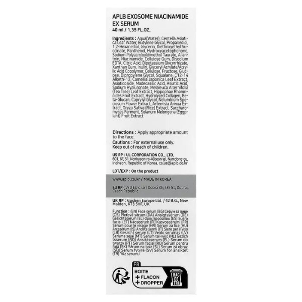 Сироватка для обличчя, Exosome Niacinamide EX Serum, APLB, з екзосомою та ніацинамідом, 40 мл