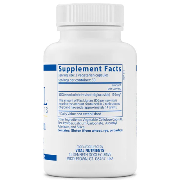 Лляної лігнани, баланс естрогену, Flax Lignan SDG, Vital Nutrients, 78 мг, 60 вегетаріанських капсул