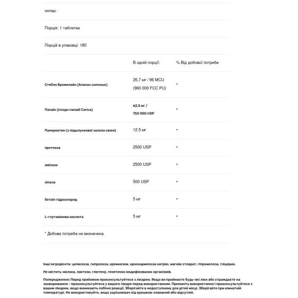 Мульти ензими, Bromelain Papain +, Genestra Brands, 180 таблеток