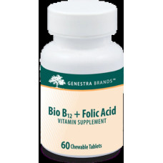 Вітамін B12 та фолієва кислота жувальні, смак вишні, Genestra Brands Bio B12 + Folic Acid, 60 жувальних таблеток